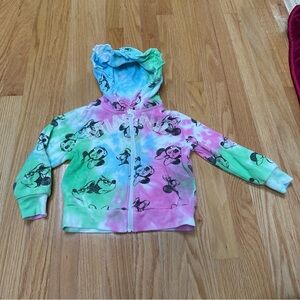 Minnie Mouse green, pink, blue tie dye zip up ruffled hood hoodie size 3T